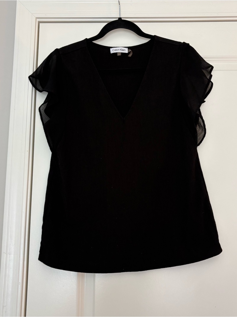 Calvin Klein Women’s Black V-Neck Flutter Sleeve Blouse
